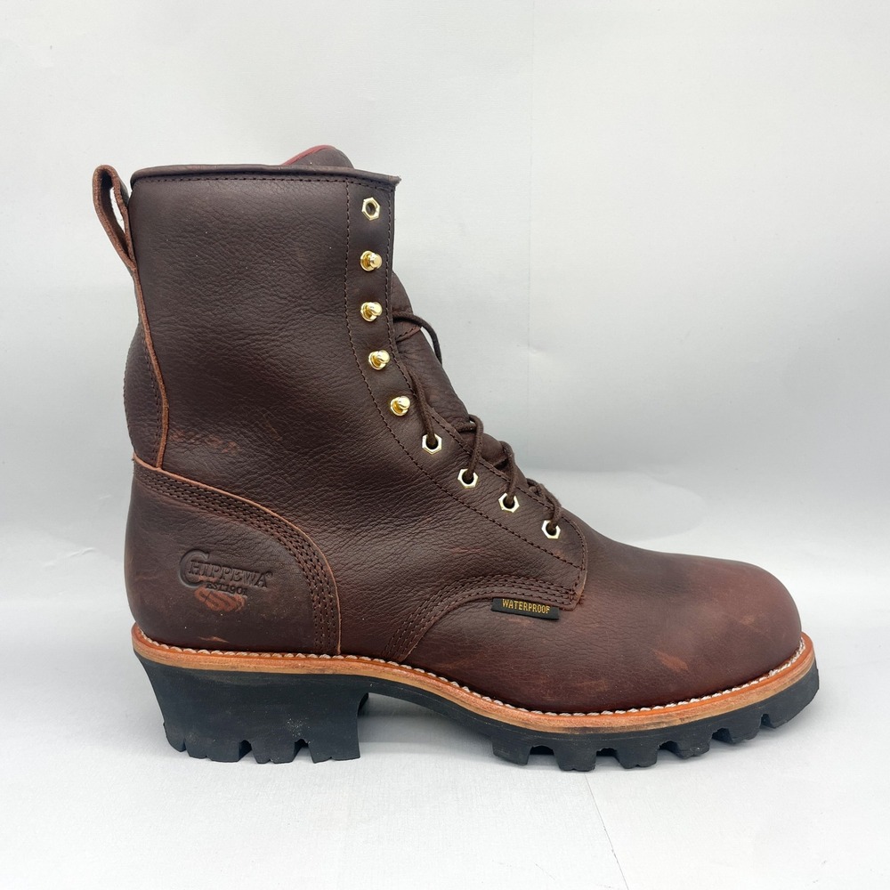 Chippewa Mens 13M Paladin 8" Steel Toe Waterproof Logger Boots Brown Leather